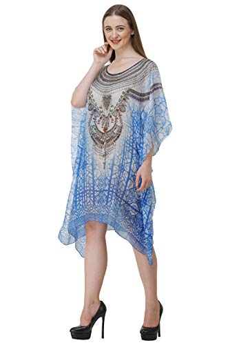 Image of RAVI RAJORIA Georgette Digital Printed Beach Wear Kaftan Blue Free Size R800 | Multi Color 2