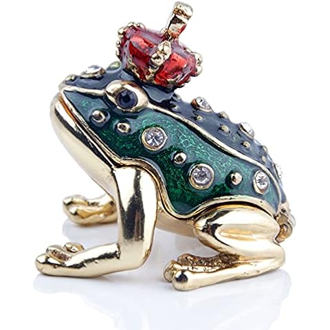 Small Frog Prince Trinket Boxes Hinged Frog Figurine Jewelry Boxes Gift for Girls Women Cover