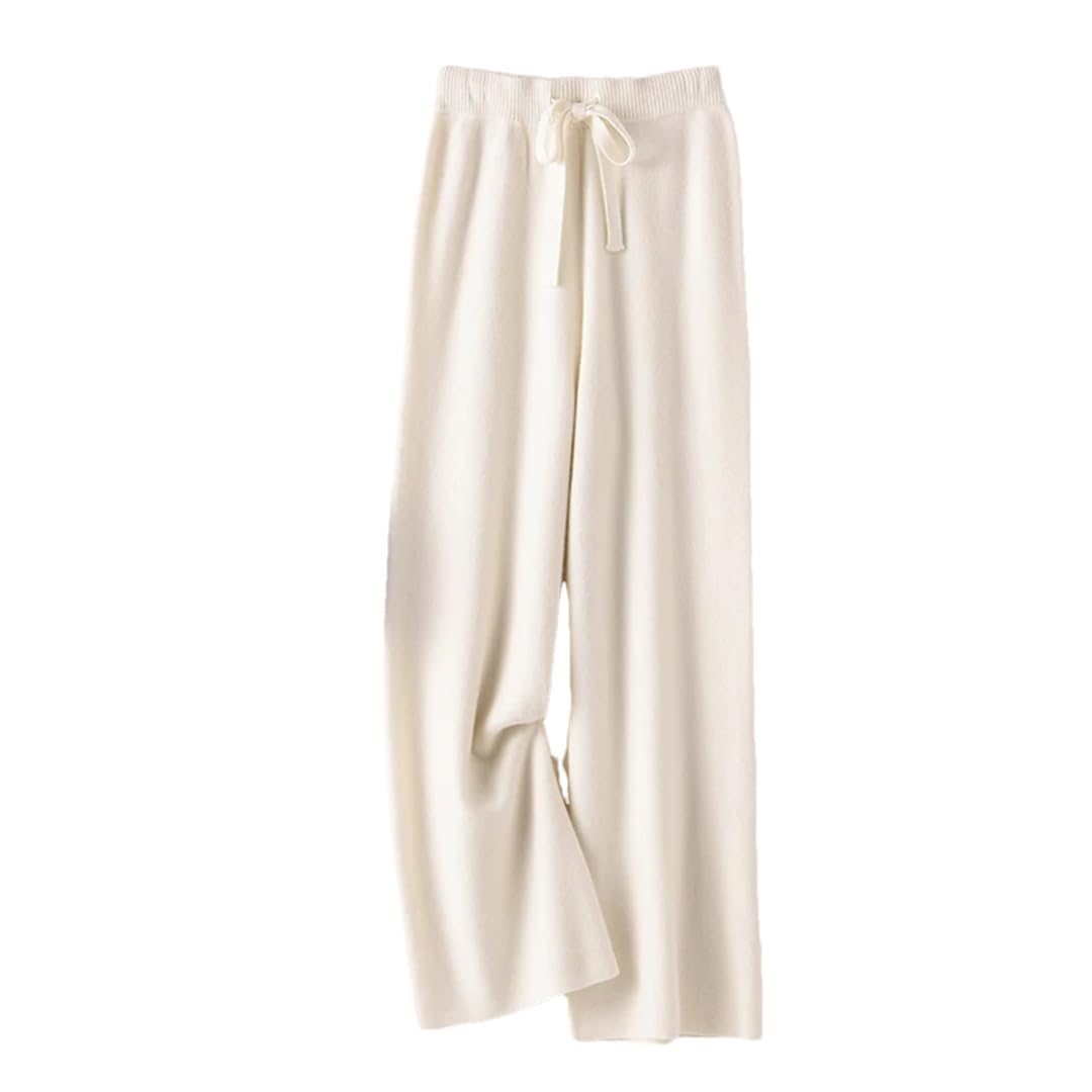 Womens Knit Trousers Solid High Waist Drawstring Casual Loose Wide Leg Pants M XXXL