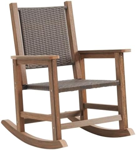 ACUEL Outdoor Rocking Chair, Wicker Patio Rocking Chair for Outside, Woven Seat & Back, All Weather Ratten Rocking Chair Outdoor for Porch, Garden, Lawn, and Balcony (Light Brown