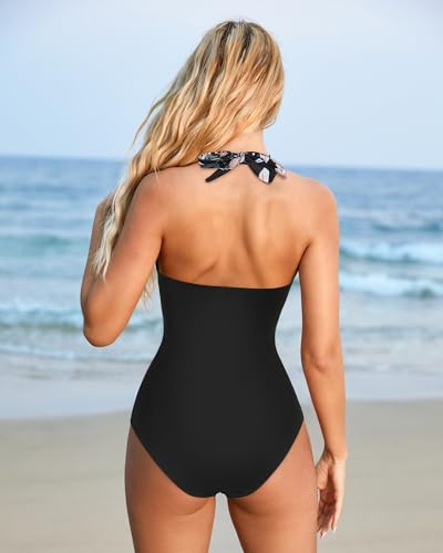 Image of SUUKSESS Women Sexy Tummy Control One Piece Swimsuits Halter Push Up Bathing Suits