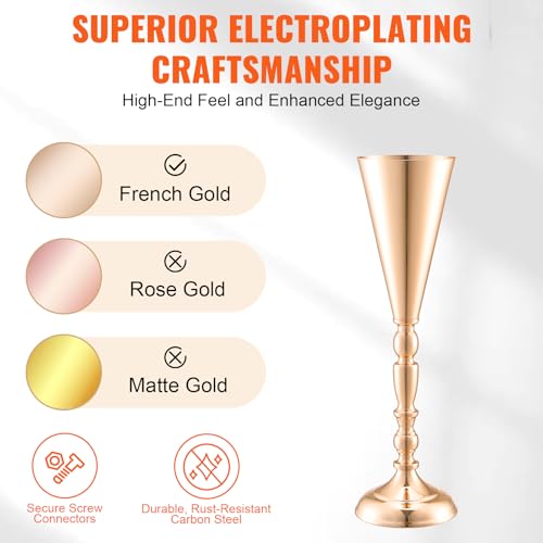 VEVOR 10PCS 43cm/16.9” Tall Wedding Flower Vase, Metal Wedding Trumpet Centerpiece, Gold Floral Stand Display Rack for Tables Wedding Dinner Party, Anniversary Ceremony Birthday Event Decor by VEVOR - Image 3