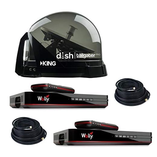 RV Wholesale Direct Dish Bundle DTP4900 Tailgater PRO Premium Satellite TV Antenna w/ 2 Wally Receivers with Additional 50' Cable (RWDCable50)