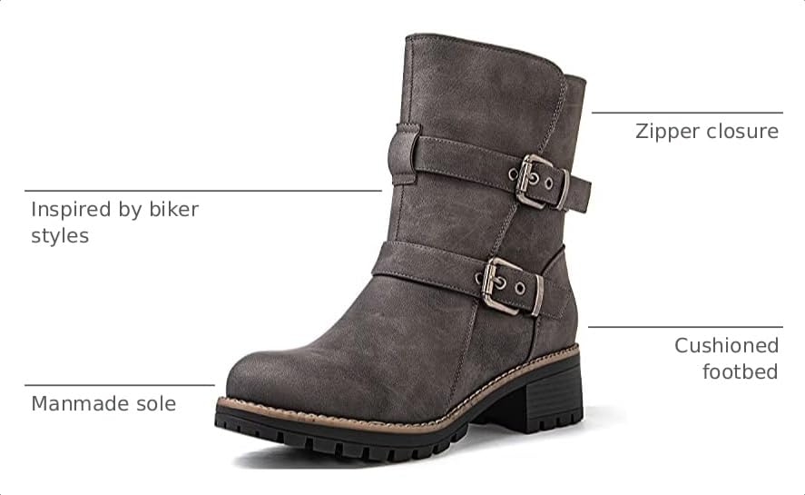 Image of GLOBALWIN Women's Ankle Boots For Women Faux Fur Lined Winter Moto Boots Ankle Booties With Adjustable Double Buckles