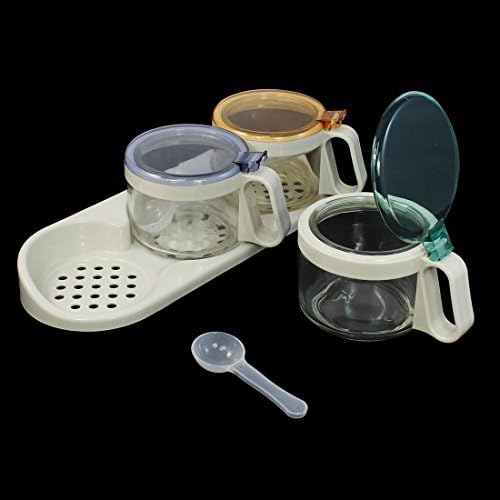 Ruilogod Glass Kitchen Utensil Salt Sugar Spice Container Set 3 in 1 w Pedestal (id: 3fc 8bd fff 205 bef image 4