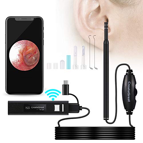 Ear Cleaning Endoscope,WiFi 3 in 1 Borescope Inspection Ear Wax Remover Tool 1.3Megapixels HD Waterproof Camera with 6 Adjustable LED (Black)
