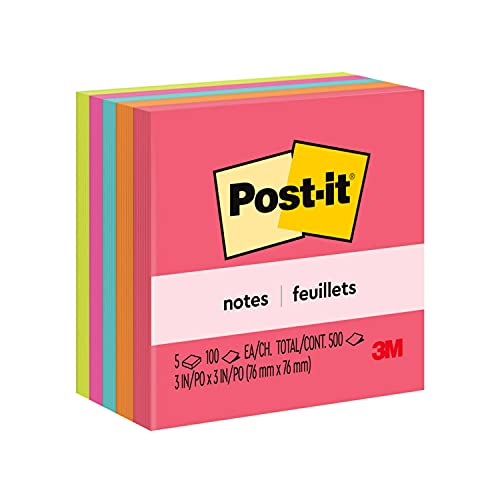 Post-It Notes – 3 inch x 3 inch, Pack of 5 Pads, Neon Multi Color Post-It Notes – 3 inch x 3 inch, Pack of 5 Pads, Neon Multi Color