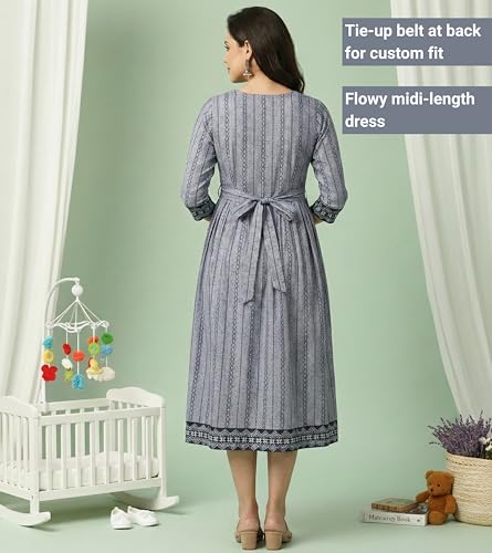 Image of DUMMY SHAPE Pregnancy Dresses for Women Cotton | Floral Anarkali Flare Kurta with Dual Nursing Zippers | Pregnancy & Breastfeeding | Feeding Kurtis | Baby Shower | Gifts for Pregnant Woman