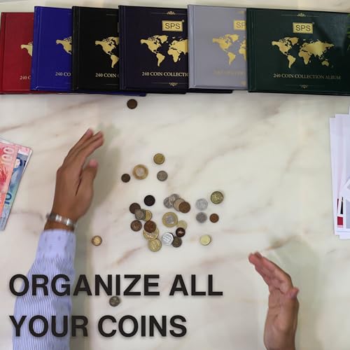 Image of SPS Coin Collection Album - 240 Pockets | Holds Both Small & Large Coins | 14 Sheets | Premium Storage for Collectors | Coin Organizer | Tan
