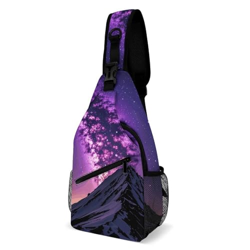 Sac à dos pour voyage violet étoilé, sac de poitrine casual et léger