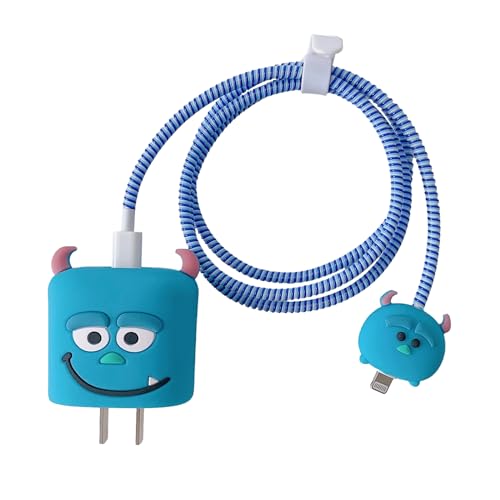 ZOSTLAND Cute Cartoon Blue Monster DIY Protector Data Cable 18W 20W USB Charger Line Earphone Wire Saver Organizer Compatible with iPhone 11 12 13 14 15 Pro Max (Blue Monster)