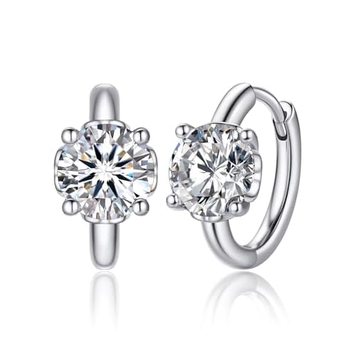 MomentWish Hoop Earrings for Women, Moissanite Jewerly Gifts for Her Anniversary Birthday, D Color VVS1 Simulated Diamond 925 Sterling Silver Drop Earrings 3 Stones