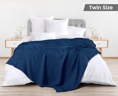 Image of Utopia Bedding 100% Cotton Waffle Weave Blanket Twin Size for Couch Sofa Bed - Lightweight, Breathable Summer Blankets Soft and Cozy, Gifts for Women Home Room Decor (Navy, 90x72 Inch)