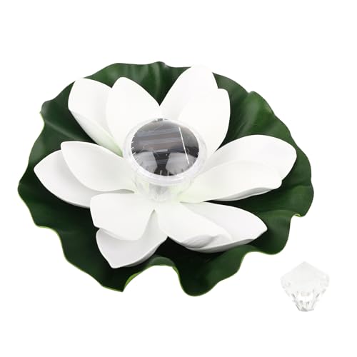 Lampada solare galleggiante fiore di loto, LED colorata 7 colori, IP65, 28 cm - Accensione automatica al crepuscolo, resistente alle intemperie, perfetta per giardini e stagni (Bianco colorato)