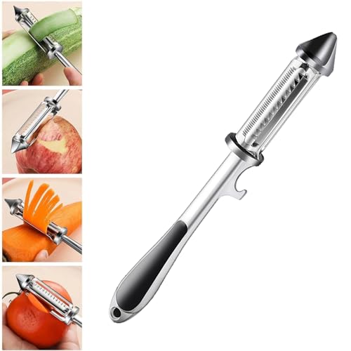 honggang All In One Multifunctional Vegetable Peeler,4 and 1Julienne Peeler Vegetable Peeler,Veggie Peelers for Kitchen,Potato kitchen Pear Tomato Cucumber (Silver)