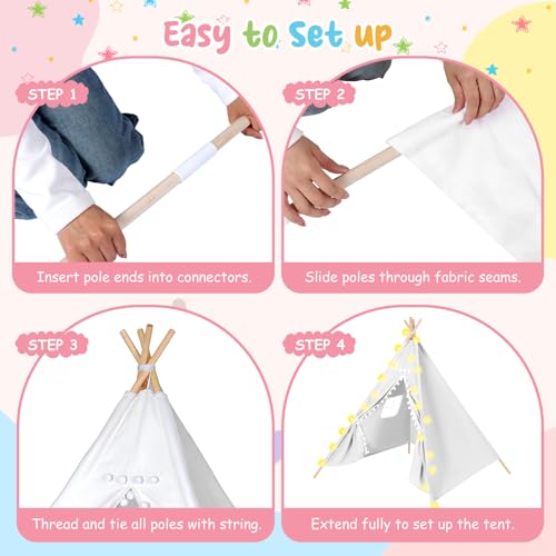 6 Pack Teepee Tent for Kids Sleepover Tent with 6 Air Mattresses (64"x28"), Star Lights, Eye Masks, Banners, Kids Teepee Tents for Boys Girls Indoor Outdoor Party Birthday Glamping (White) by esgwork - Image 6