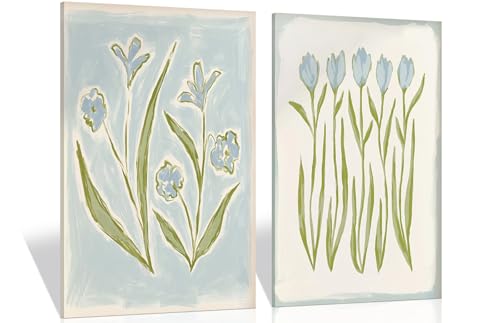 Light Blue Flower Canvas Wall Art Southern Coastal Modern Floral