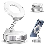 Jikasho Vacuum Magnetic Suction Phone Holder, Foldable and Retractable Hands-Free Suction Cup Phone Mount for Car/Gym/Mirror/Smooth Surface, Compatible with iPhone Android and All Smartphones (White)
