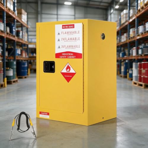 Image of Techigher Flammable Storage Cabinet w/Auto-Closing Door, Hazardous Substance Cupboard