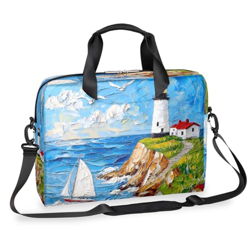 Laptop Shoulder Bag,Summer Ocean Oil Painting Computer Laptop Bag Waterproof