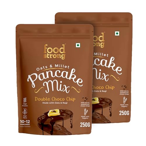 Image of Foodstrong Oats and Millets Double Choco Chip Pancake Mix, High Protein & Fibre, No Maida, No Refined Sugar - Made With Jaggery, Eggless Instant Breakfast Mix 250G (Pack Of 2)