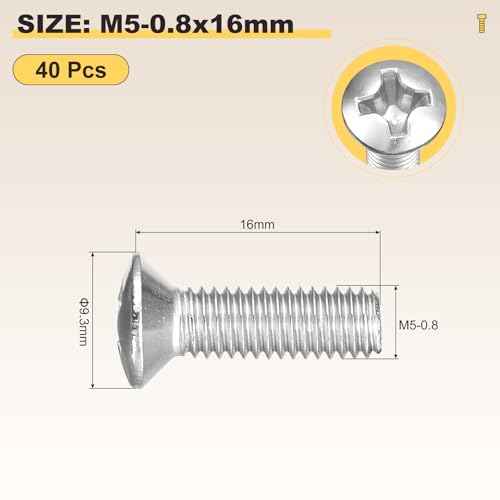 Image of METALLIXITY Semi-Countersunk Oval Head Machine Screws (M5-0.8x16) 40Pcs, 304 Stainless Steel Phillips Cross Recessed Machine Screw Bolts - for Furniture Assembly DIY Projects, Silver