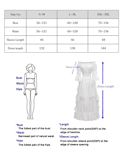 PLWEDDING Damen Gothic Hexen Kleid Mittelalter Renaissance Kostüm Viktorianisches Kleid(weiß,S/M)