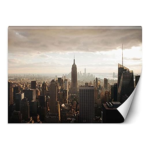 Feeby Fototapet Skyskrapor New York NYC 350x245 cm Beige Högkvalitativ Fleecetapet Dekoration Tapeter För Vardagsrummet För Sovrummet Skyskrapor Manhattan