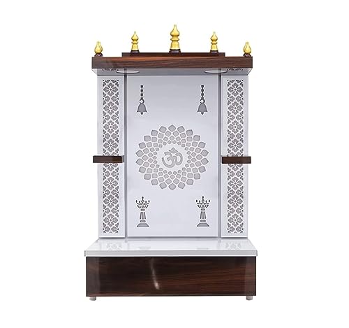 Puja Mandir en bois blanc compact avec LED pour optimiser vos petits espaces de prière