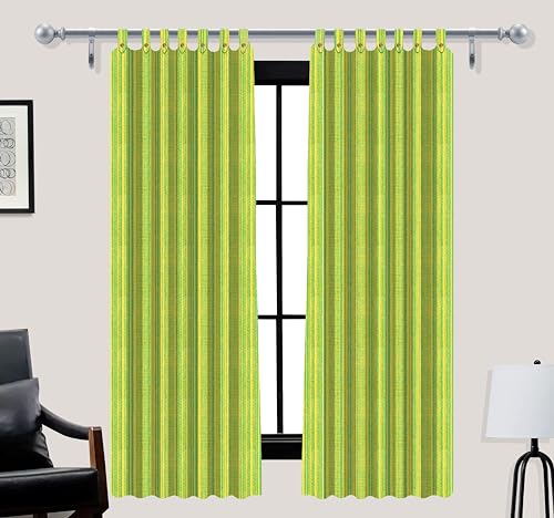Image of Yaweh Cotton Striped Room Darkening Loop Type Window Curtain- 4 Ft X 5 Ft Set of 2 Pieces(Green), Opaque, Tab Top Curtains (Green, Window)