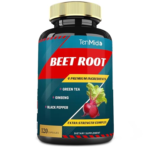 Beet Root Extract Capsules, 4 Months Supply & Green Tea, Ginseng, Black Pepper | Increased Energy, Athletic Performance Supports | Nutritional Workout Supplements