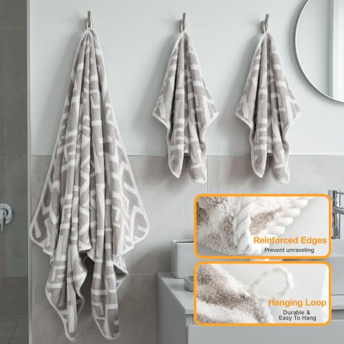 Image of Story@Home K-Cloud Luxury Bath Towel Set for Gifting, Korean Designer Towel,500 GSM, Microfiber Ultra Soft, Quick Dry 3X More Absorbent Than Cotton Towels, 1 Bath & 2 Hand Towels, Gift Box, Set 3-Grey