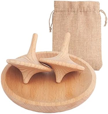 Wooden Spinning Tops with Base(2 Set),Concentration Boosting,Adult Desktop Toys for Office, Balance & Coordination Skills for Kids,Fun,Gift