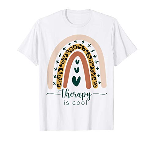 Therapy is Cool Mental Health Awareness Rainbow Leopard Cute T-Shirt