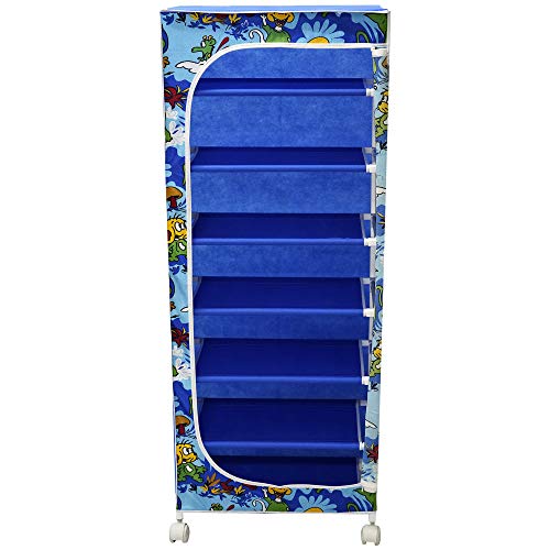 Image of Little One'S | 7 Shelves Baby Foldable Wardrobe | Jungle Blue (Made In India) - Fabric