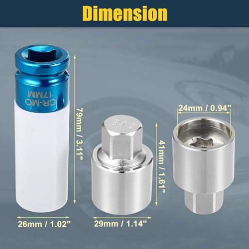 Image of uxcell Vehicle 1 Set 313 Wheel Lock Lug Nut Anti Theft Lug Nut Screw Removal Socket Key for Mercedes Benz Wheel Lock Key with Protector Nut Socket