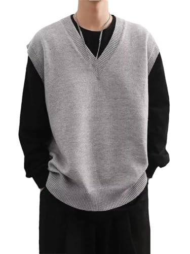 Men's Winter Knit Sweater Vest V-Neck Sleeveless Waistcoat Casual Plus Size Pullover