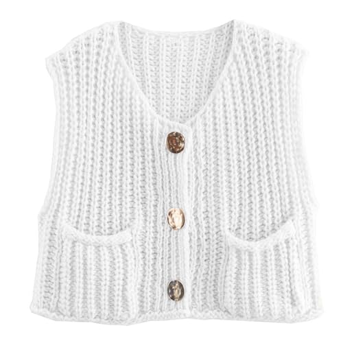 Wyeysyt Womens Sleeveless Crop Knit Cardigan Casual Button Down Cropped