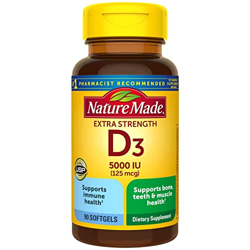 Nature Made Extra Strength Vitamin D3 5000 IU (125 mcg), Dietary ...