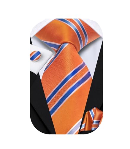 Image of Dubulle Mens Tie Set Solid Paisley Silk Striped Necktie for Men with Cufflinks Tie and Pocket Square