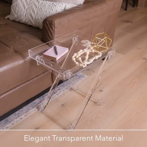 Clear Acrylic Side Table | Modern Transparent Folding Table - Small Foldable Desk - Space Saving Nightstand For Living Room, Bedroom, And Kitchen With Storage Bag (19 X 15 X 22 Inches) #TOP3