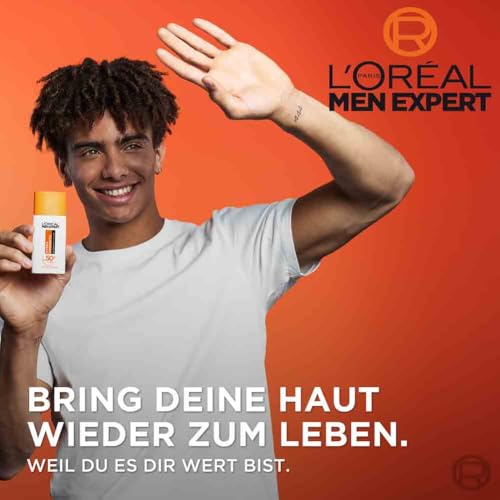 L'Oréal Men Expert UV Sonnenschutz LSF 50 für Männer, Invisible Fluid für das Gesicht gegen Sonnenstrahlen, Herren Sonnencreme SPF 50+ gegen Hautalterung mit Vitamin C, Hydra Energy, 1 x 50 ml 2