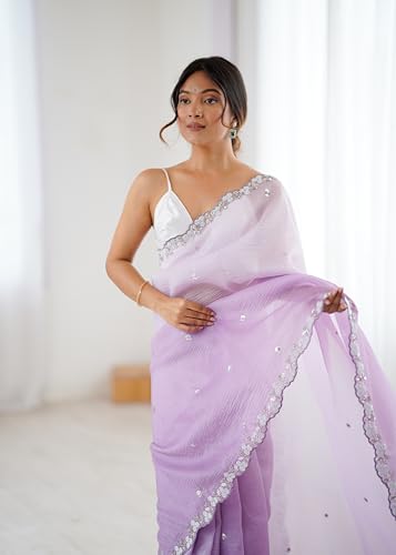Image of Women's Chiffon Embellished Saree With Unstitched Blouse Piece
