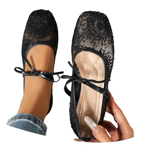 Chaussures plates en dentelle et résille à bout pointu WWricotta pour femme
