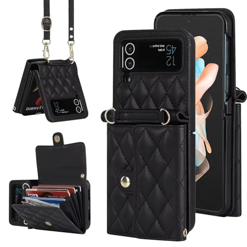Étui bandoulière Samsung Z Flip 3 en cuir noir pour garder les mains libres en ville