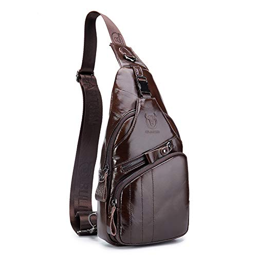 GOODTAKE Genuine Leather Men Messenger Bag Casual Crossbody Bag Fashion Men's Handbag men chest bag Male Shoulder Bag for 9.7 inch Ipad Pro Pack Travel Sling Bag (coffee,small)