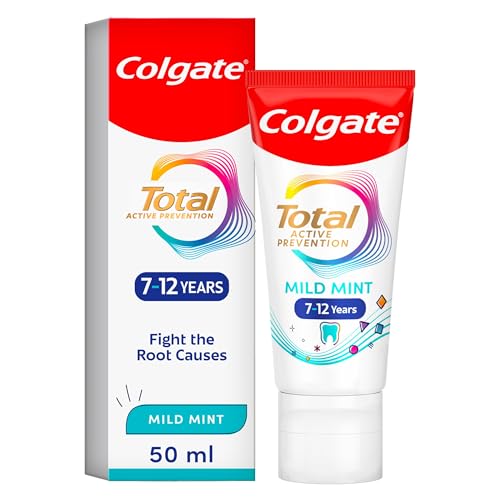 Colgate Total Kids 7-12 Years Mild Mint Toothpaste 50ml - for new Permanent Teeth - Fights Root Causes of Many Oral Health Problems - Sugar Acid Protection - Suitable for Braces