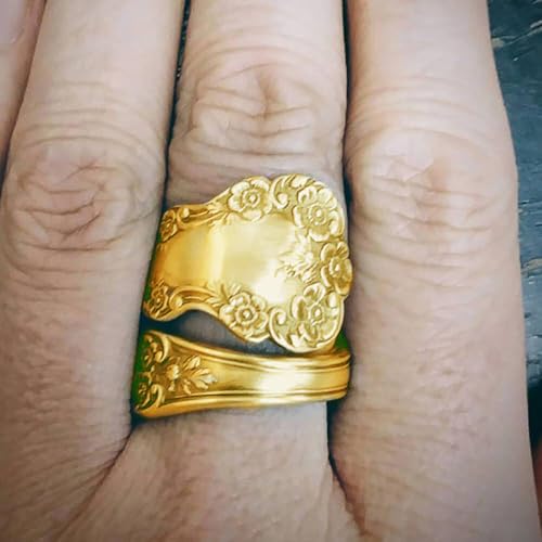 Vintage Antique Color Women Rings Graceful Engraved Flower Pattern Retro Party Jewelry4