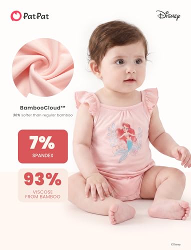 Disney Baby Ariel The Little Mermaid Romper 2 Pack | Lightweight Breathable Baby Girl Bodysuits with Ruffle Sleeves and Snaps,Blue&Pink,6-9 Months - image 3