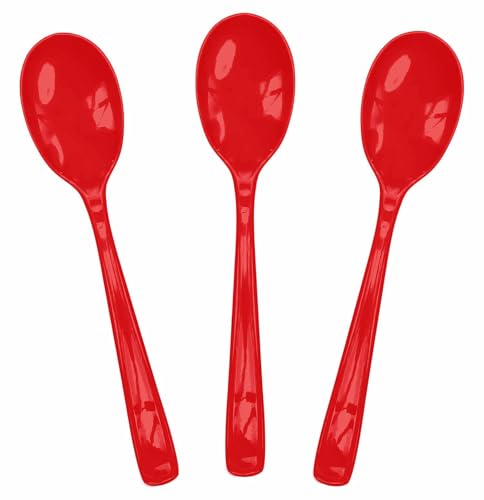 SietDESEO 25 PCS Red Plastic Spoons Disposable Utensils Heavy Duty Red Spoons Disposable Cutlery for Birthday Wedding Baby Shower Bridal Shower Plastic Silverware